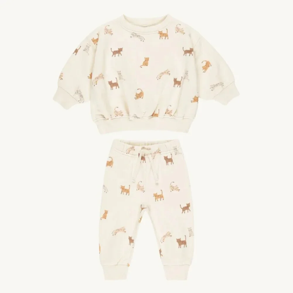 NWT - Quincy Mae Cats Sweat Set ORGANIC​​​